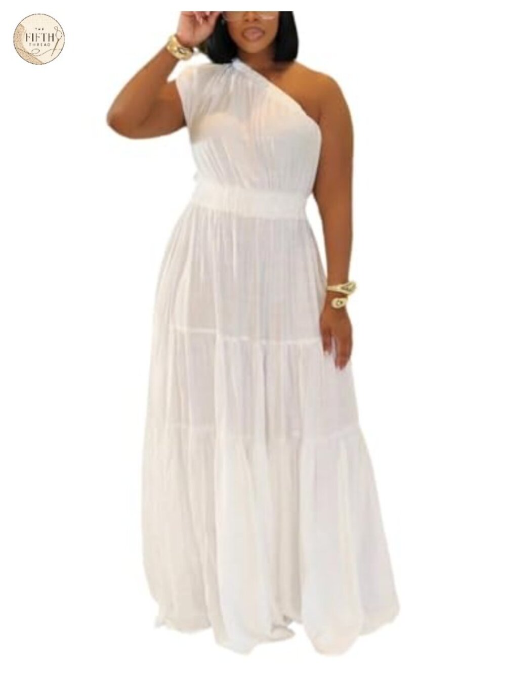 One Shoulder Flowy Maxi Dress Ruffle Tiered Boho Summer Vacation Dress